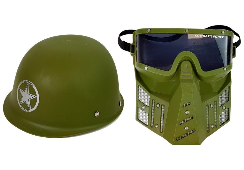 Zestaw Wojskowy Karabin Maska Hełm Lornetka Ciemno