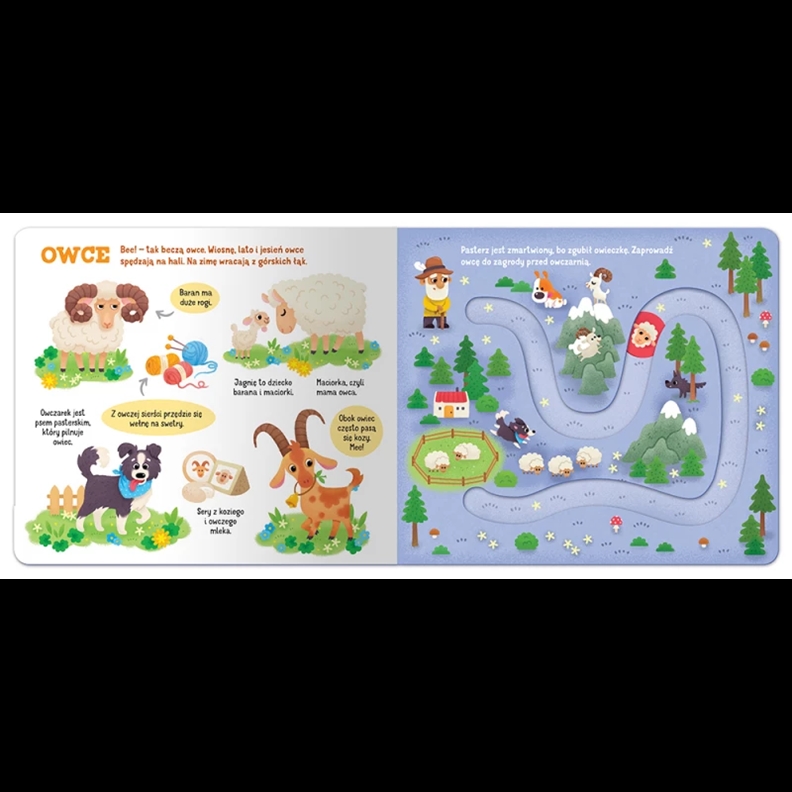 Zwierzątka na wsi. Labirynty z ruchomymi elemen.