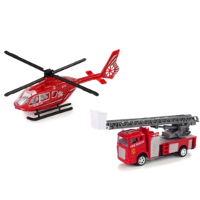 Zestaw Autek Straż Pożarna Drabina Naciąg Helikopt