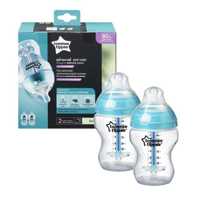 TOMMEEE TIPPEE BUTELKA 2 X 260ML ANTYKOLOWA