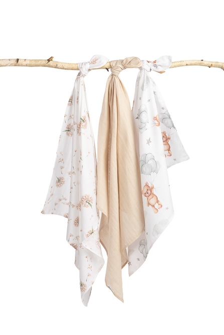 SENSILLO PIELUCHA MUŚLINOWA SZARO-BEŻOWY MIŚ 3 SZT