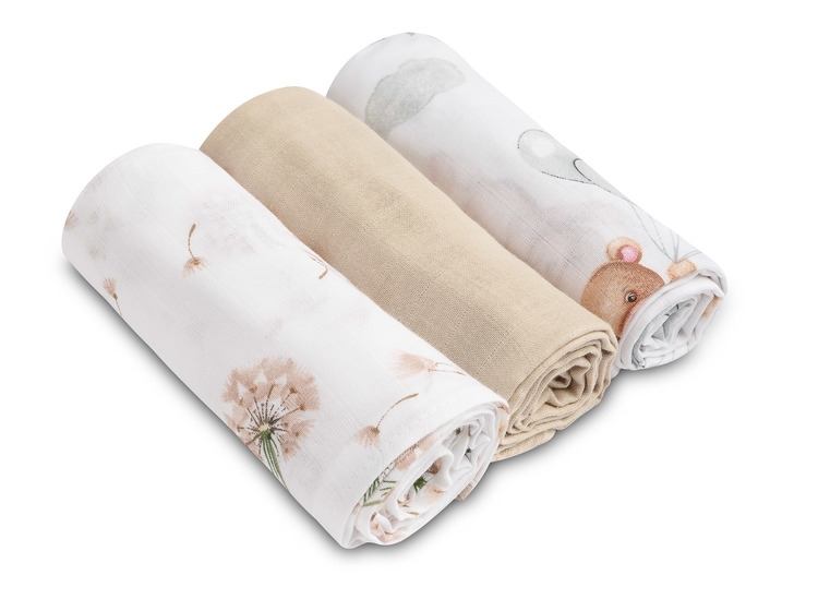 SENSILLO PIELUCHA MUŚLINOWA SZARO-BEŻOWY MIŚ 3 SZT