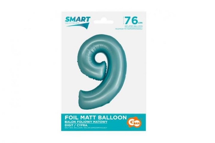 BALON FOLIOWY CYFRA 9 MATOWY NIEBIESKI