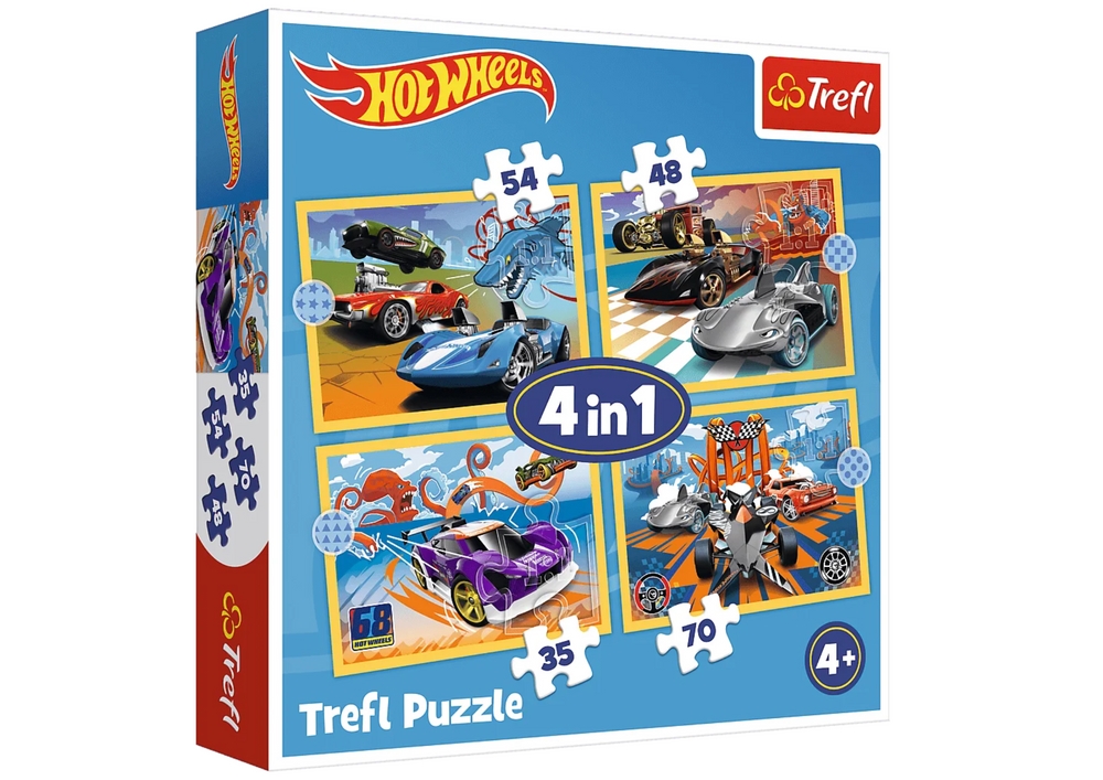 Puzzle - 4w1 - Pojazdy Hot Wheels - 34627