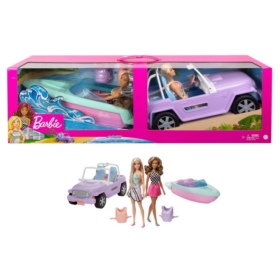 Barbie 2 lalki+jeep+motorówka GXD66