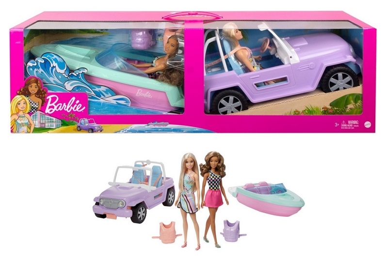 Barbie 2 lalki+jeep+motorówka GXD66