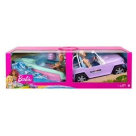 Barbie 2 lalki+jeep+motorówka GXD66