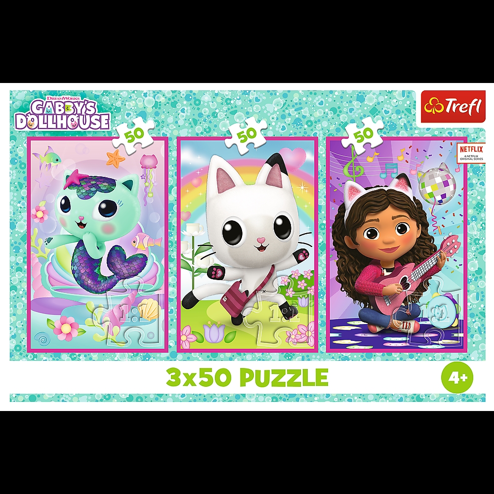 PUZZLE 3x50 Poznajcie Gabby i kotki 34876