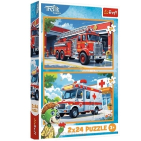Puzzle 2x24 Wóz strażacki i karetka 34447
