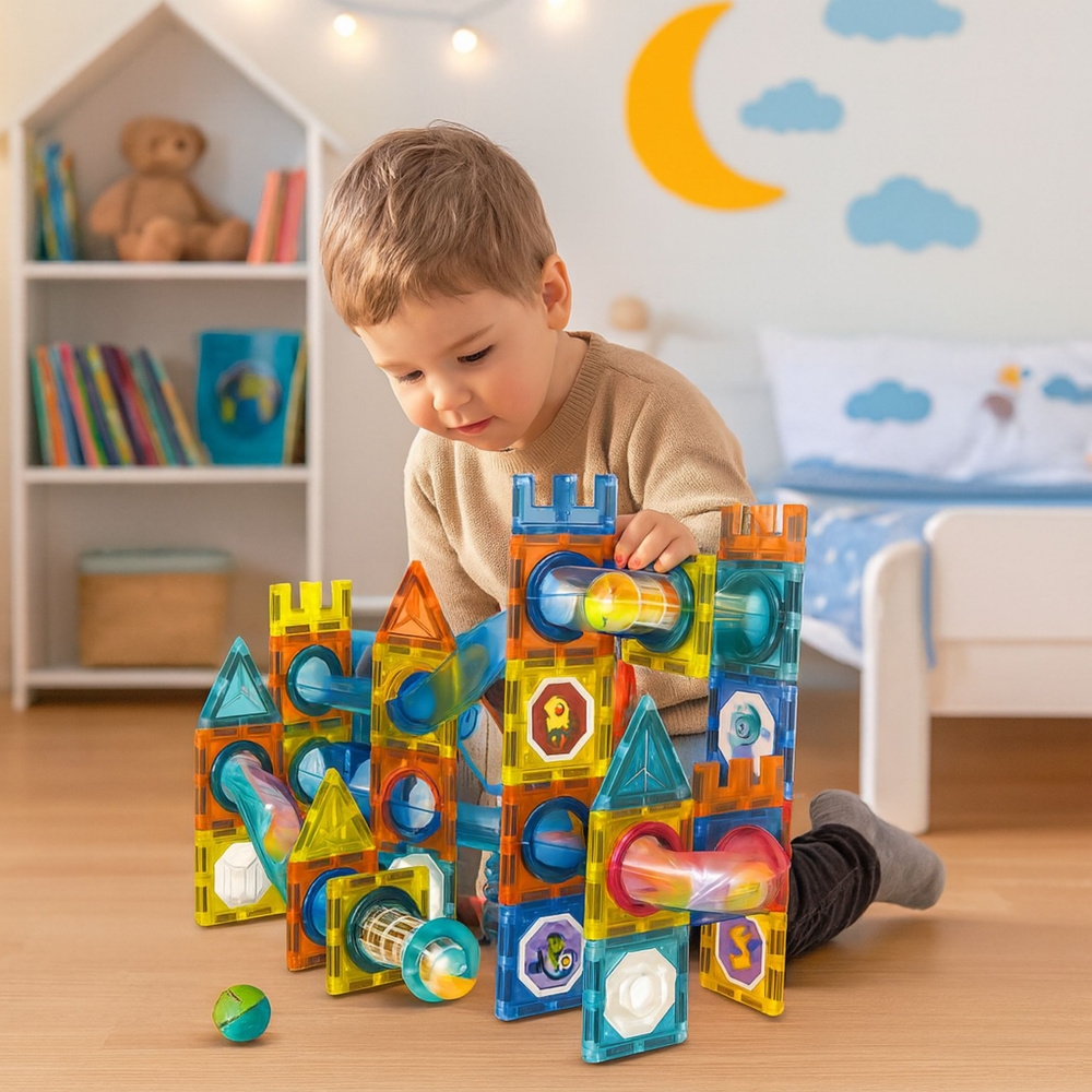 Zestaw Klocki Magnetyczne Konstrukcyjne Tor Kulkow