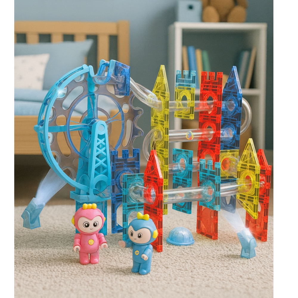 Klocki Magnetyczne Przestrzenne Tor Kulkowy Ludzik