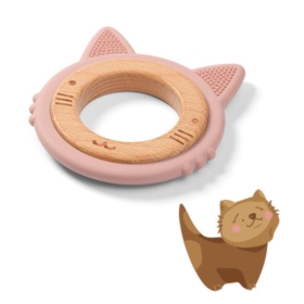 BABYONO GRYZAK DREWNIANY SILIKONOWY KOT