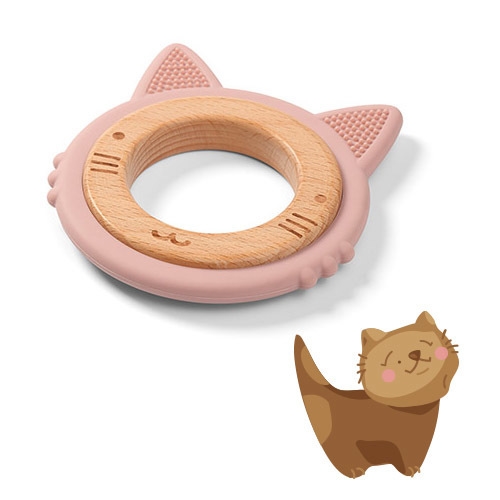 BABYONO GRYZAK DREWNIANY SILIKONOWY KOT