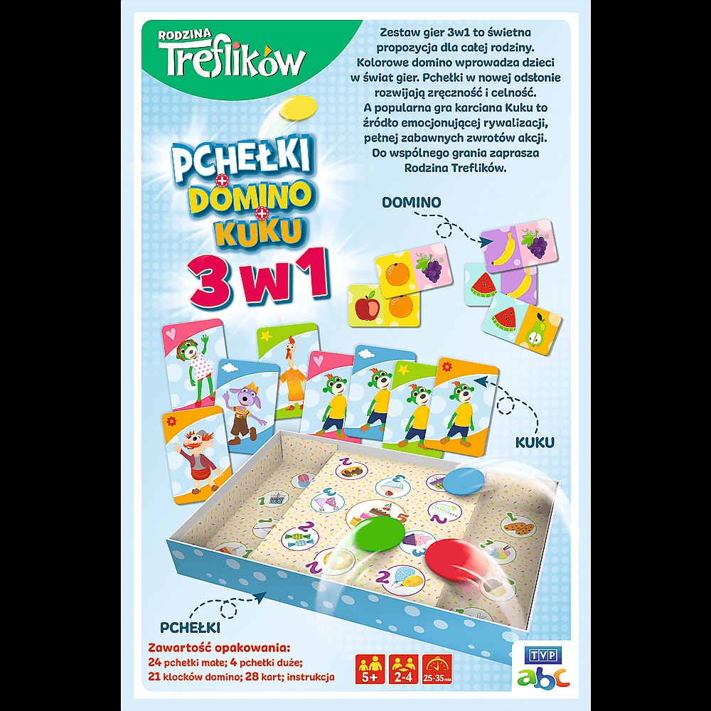 Gra 3w1 Domino Pchełki Kuku Rodzina Treflików 0192