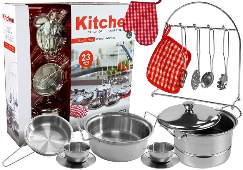 Zestaw Naczyń Garnków Mały Kucharz Stal Nierdzewna