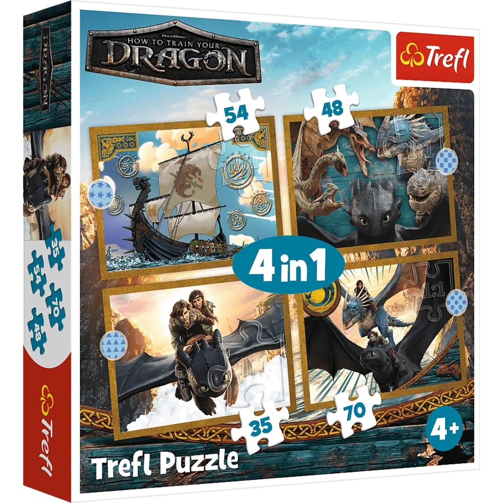 PUZZLE 4w1 Smocze dni HowToTrainYourDragon 34678