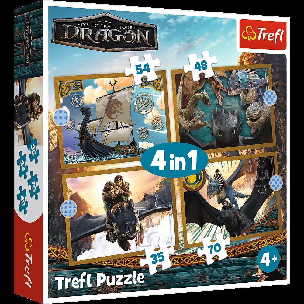 PUZZLE 4w1 Smocze dni HowToTrainYourDragon 34678