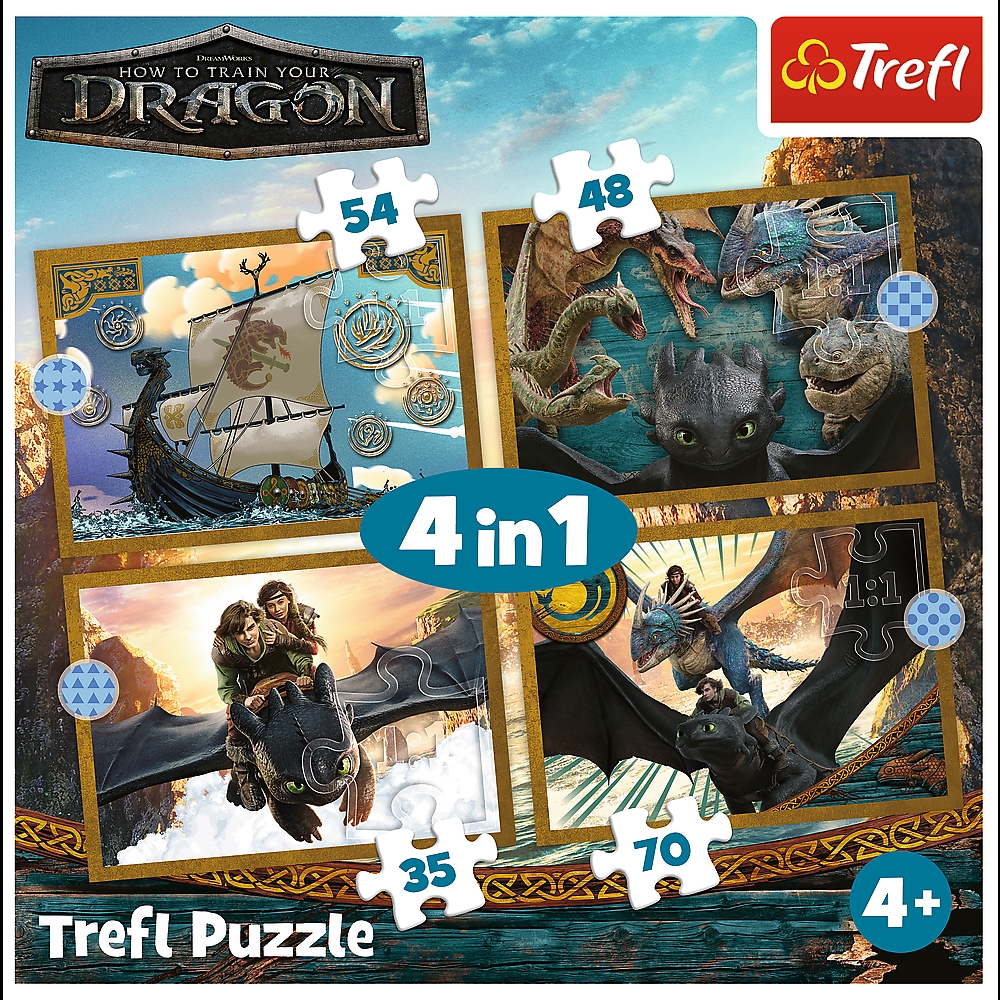 PUZZLE 4w1 Smocze dni HowToTrainYourDragon 34678