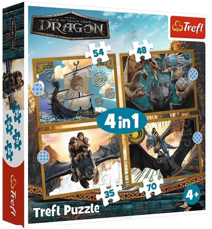 PUZZLE 4w1 Smocze dni HowToTrainYourDragon 34678