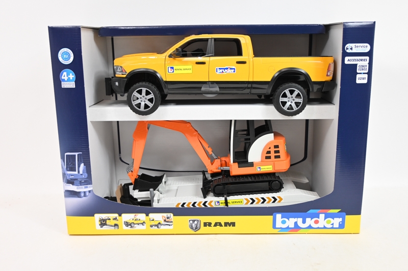 BRUDER Dodge RAM 2500 serwis+przycz+koparka 02546