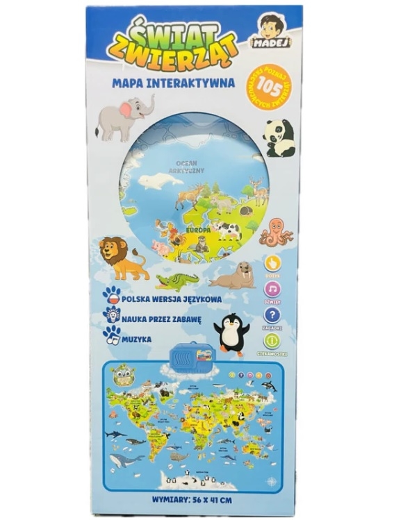 Interaktywna mapa zwierząt świata 56x41cm