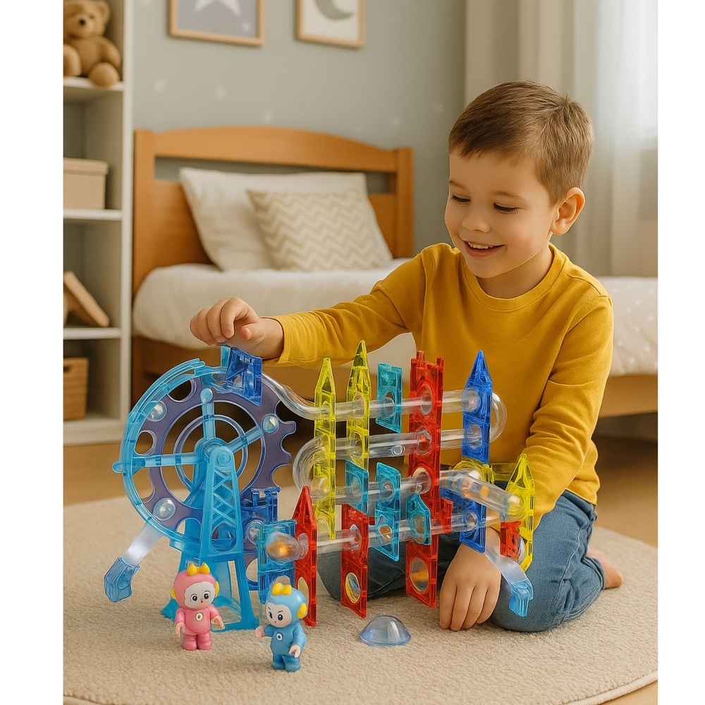 Klocki Magnetyczne Przestrzenne Tor Kulkowy Ludzik