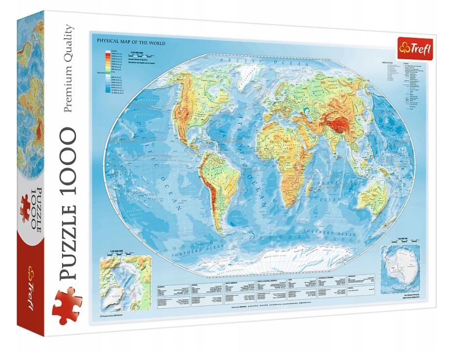 Puzzle edukacyjne 1000 el. Mapa Fizyczna Świata Tr