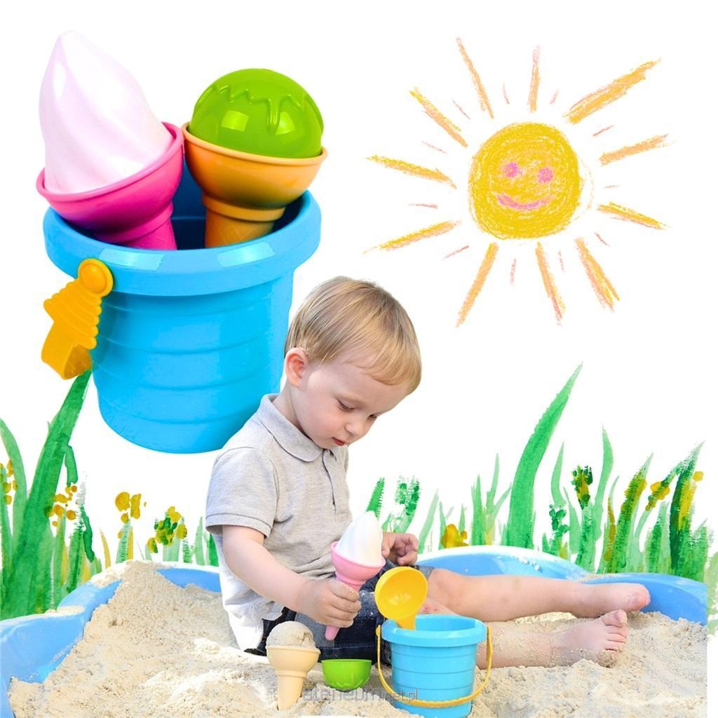 Zestaw Do Piasku Lody Wiaderko Niebieskie Łyżka  5