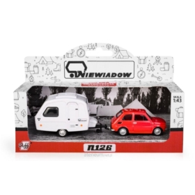 Fiat 126p + przyczepa Niewiadów Kemping czerwony