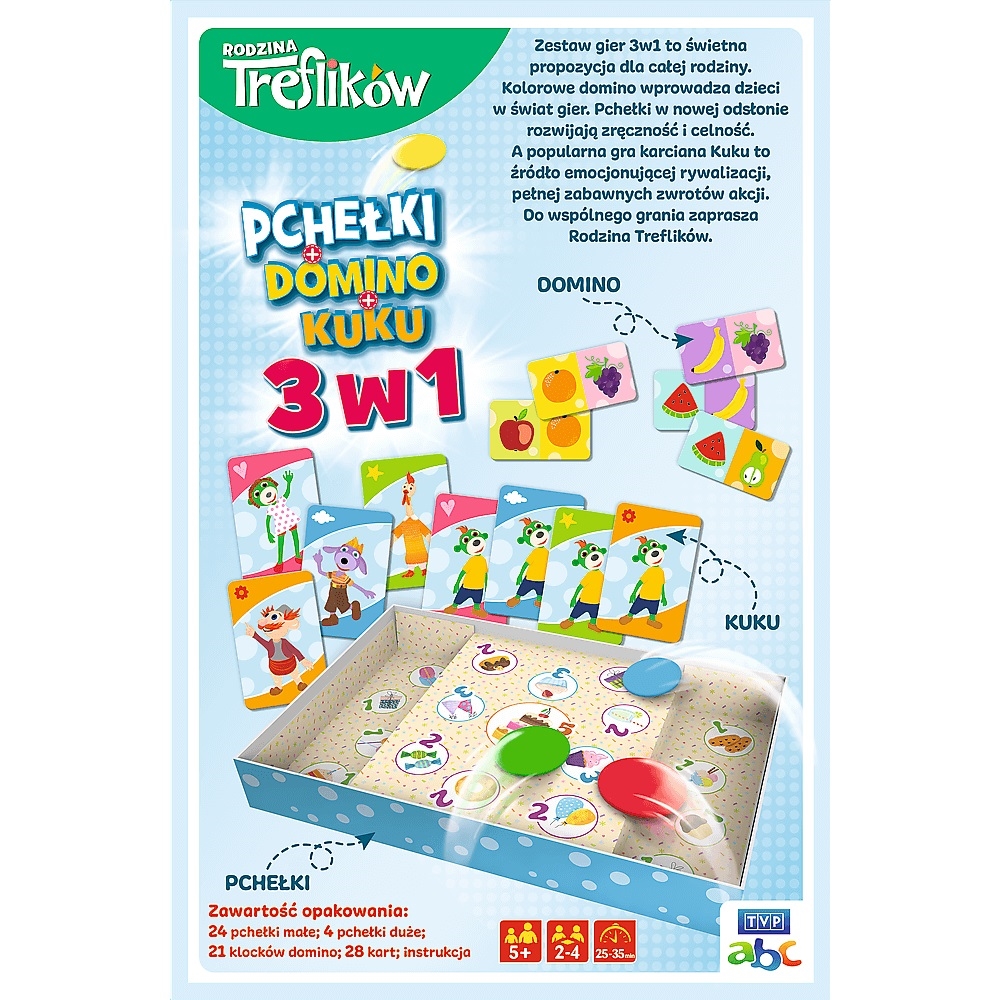 Gra 3w1 Domino Pchełki Kuku Rodzina Treflików 0192