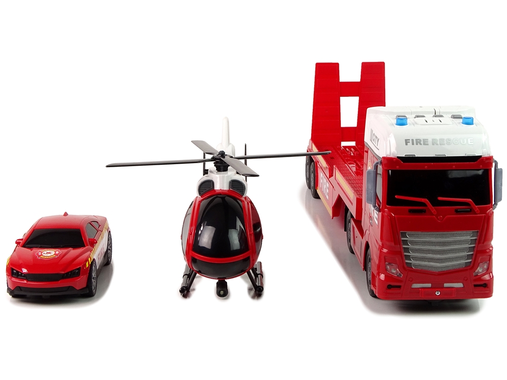 Zestaw Straż Pożarna Laweta Autko Helikopter Dźwię