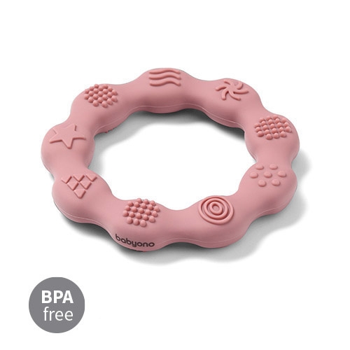 BABYONO GRYZAK SILIKONOWY RING RÓŻOWY