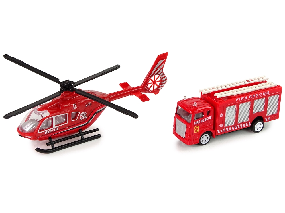 Zestaw Autek Straż Pożarna Naciąg Helikopter Czerw