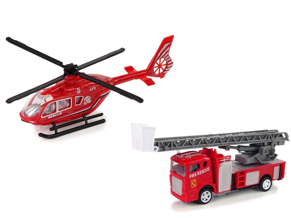 Zestaw Autek Straż Pożarna Drabina Naciąg Helikopt