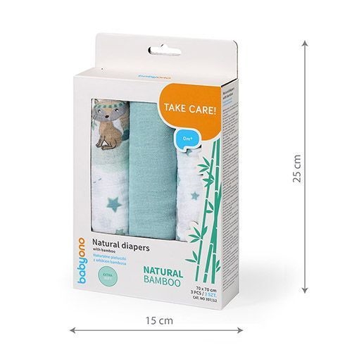 BABYONO PIELUSZKI BAMBUSOWE 3-PAK 397/12