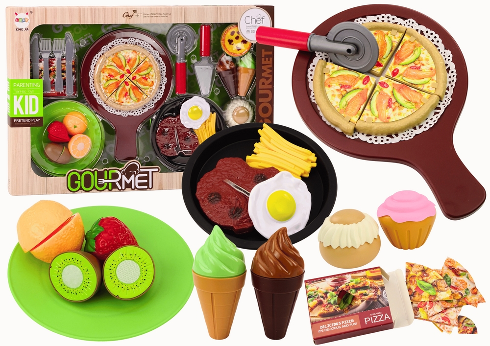 Zestaw Fast Food Owoce Stek Lody Akcesoria Pizza F