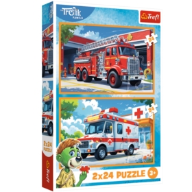 Puzzle 2x24 Wóz strażacki i karetka 34447