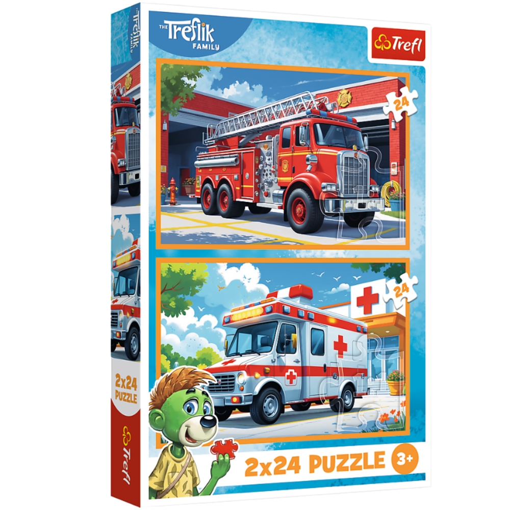 Puzzle 2x24 Wóz strażacki i karetka 34447