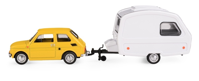 Fiat 126p + przyczepa Niewiadów Kemping żółty