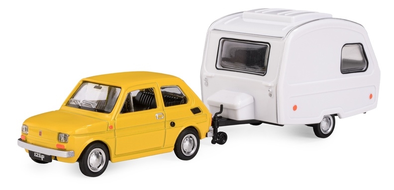 Fiat 126p + przyczepa Niewiadów Kemping żółty