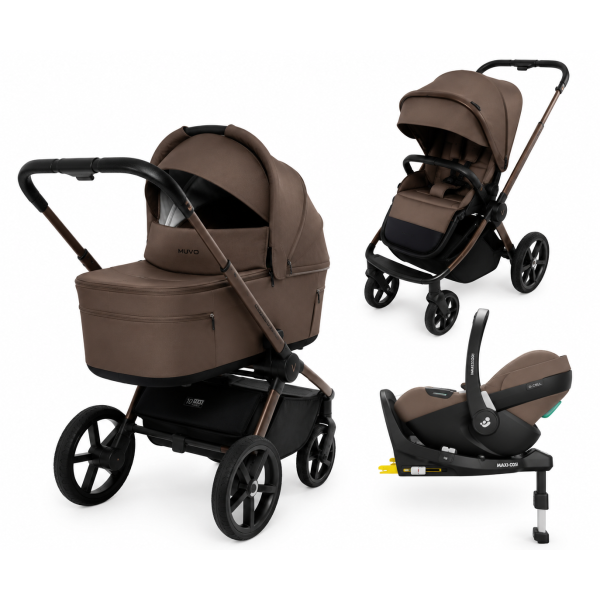 MUUVO FOLD CHOCOLATE 4W1 + MAXI COSI PEBBLE PRO2 + BAZA OBROTOWA SLIDE