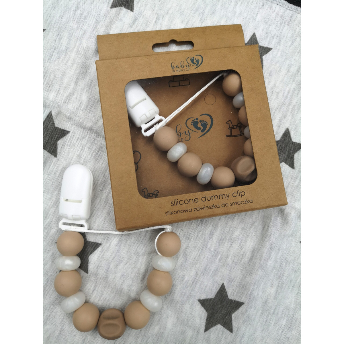 BABYINWORLD ZAWIESZKA SILIKONOWA BEIGE/PEARL