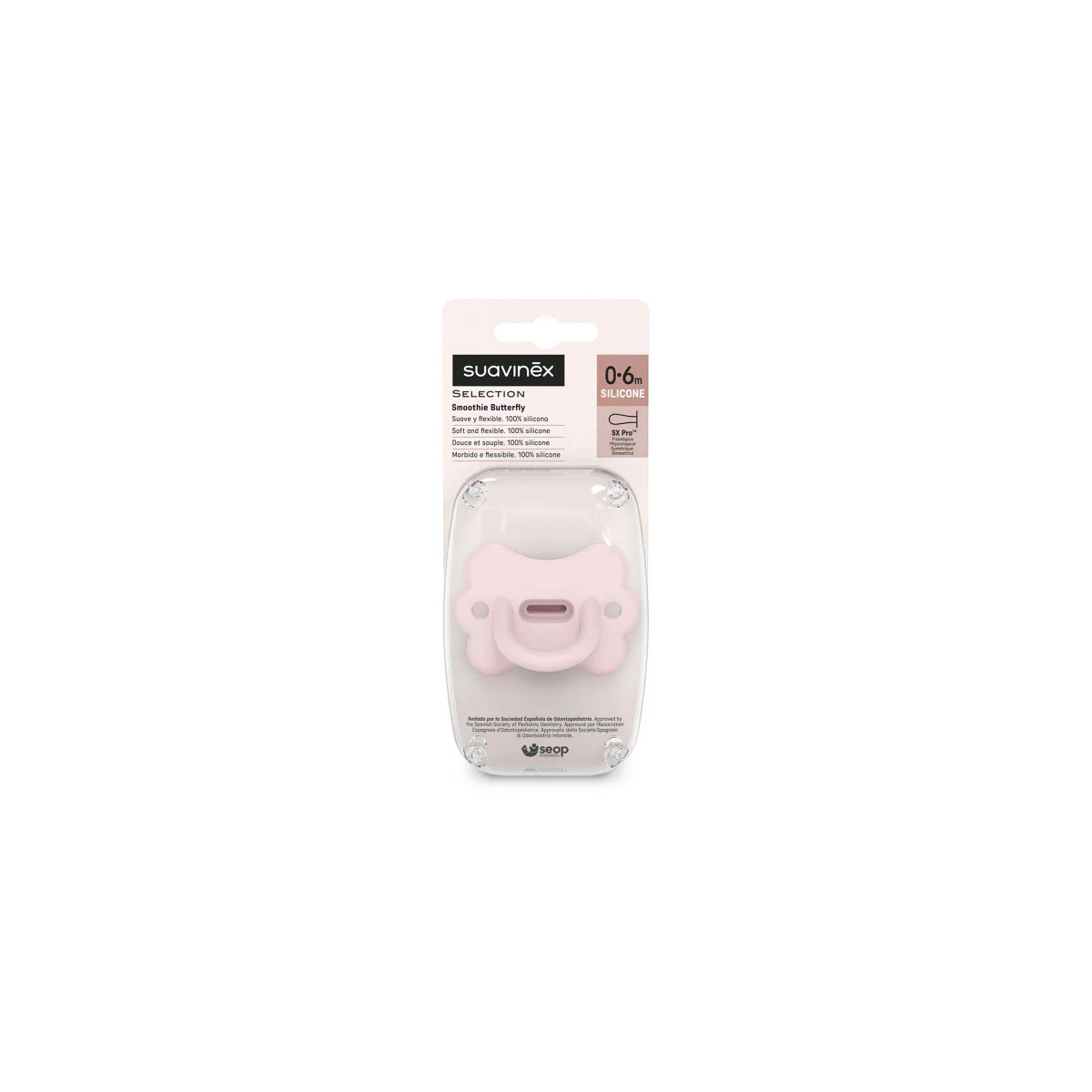 SUAVINEX SMOCZEK SILIKONOWY MOTYLEK 0-6 RÓŻOWY
