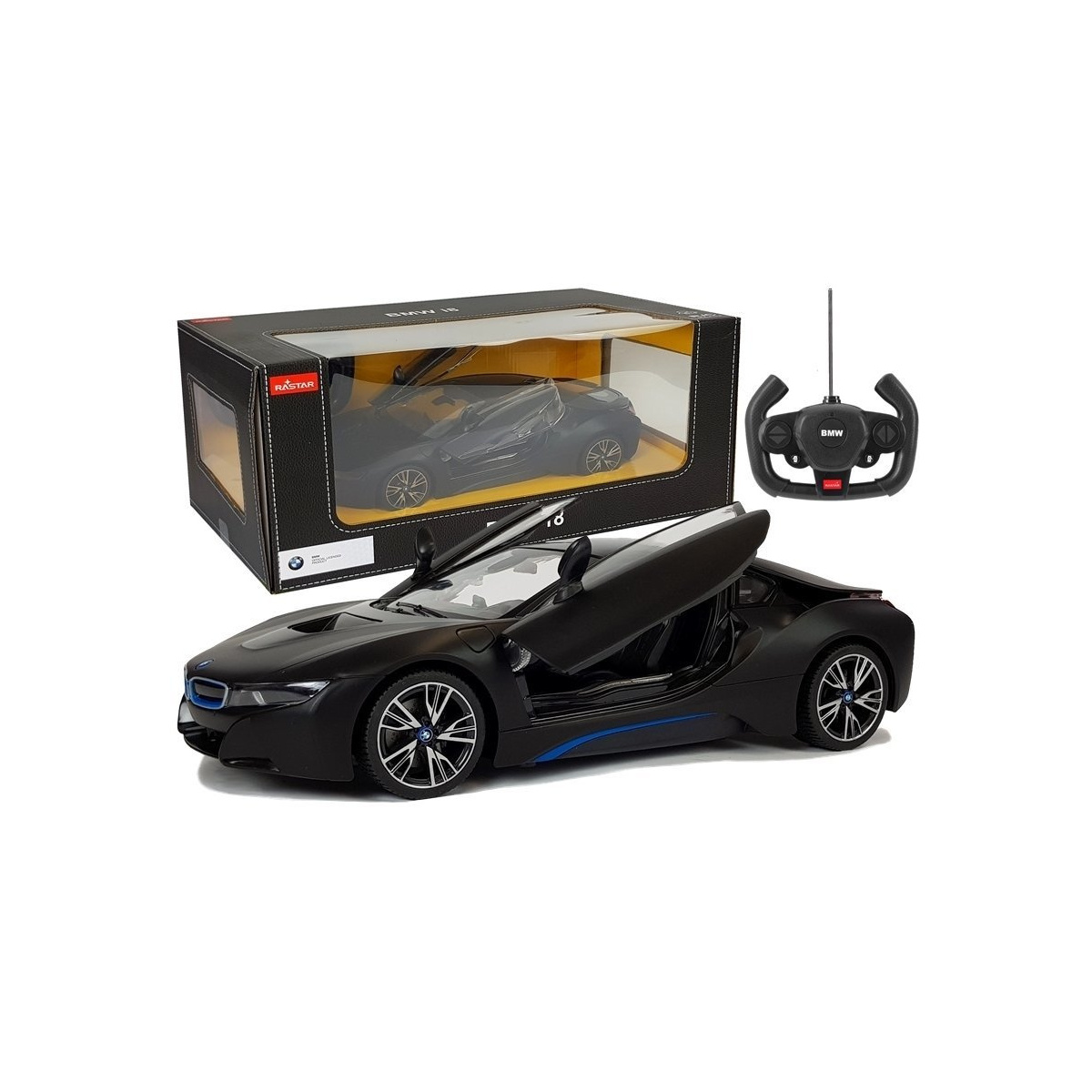 Auto R/C BMW i8 Rastar 1:14 Czarny Drzwi Automatyc