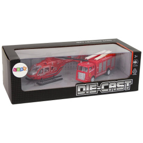 Zestaw Autek Straż Pożarna Naciąg Helikopter Czerw