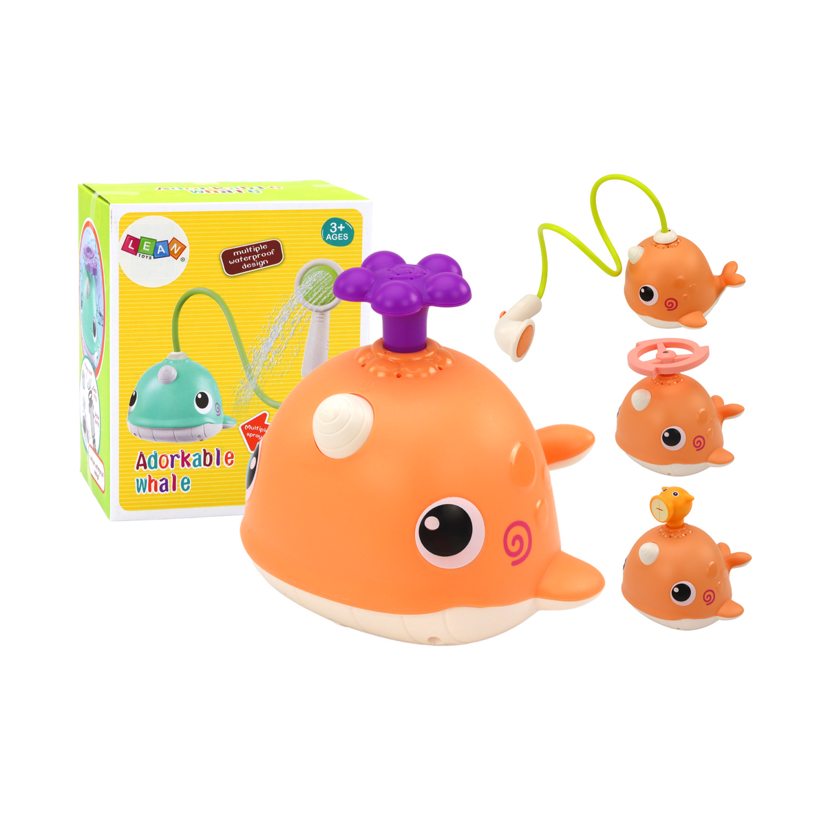 Zabawka Do Kąpieli Wieloryb 3 Końcówki Pomarańczow