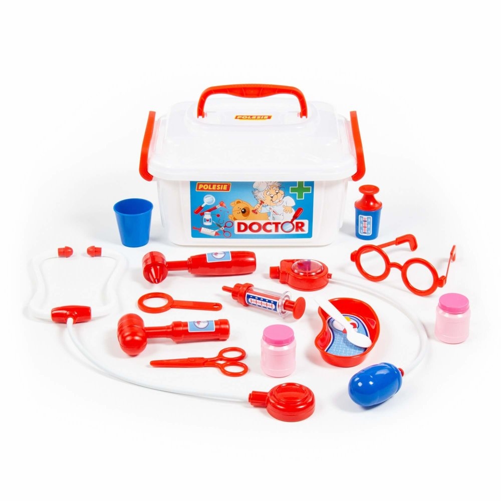 Zestaw Lekarz W Pudełku Stetoskop Strzykawka Młote